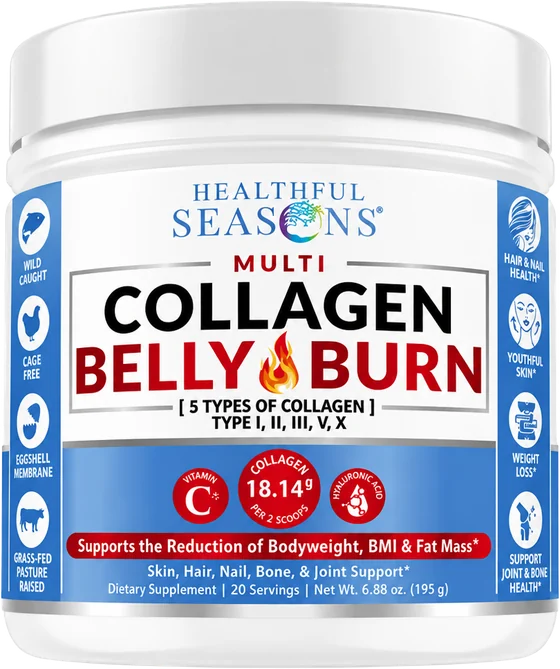 Healthful Seasons Collagen Belly Burn multi-collagen powder with Vitamin C, hyaluronic acid and glucomannan